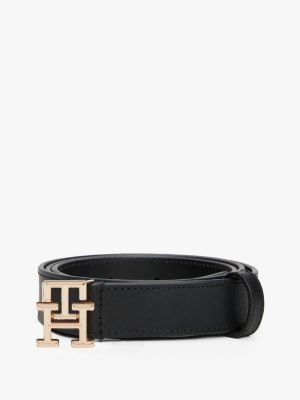 black th monogram leather belt for women tommy hilfiger