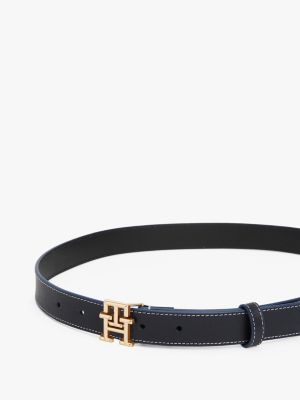 ceinture en cuir à monogramme th bleu pour femmes tommy hilfiger