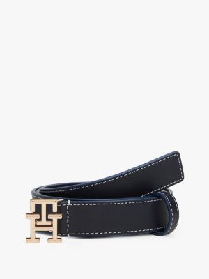 ceinture en cuir à monogramme th bleu pour femmes tommy hilfiger