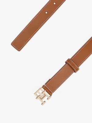 brown th monogram leather belt for women tommy hilfiger