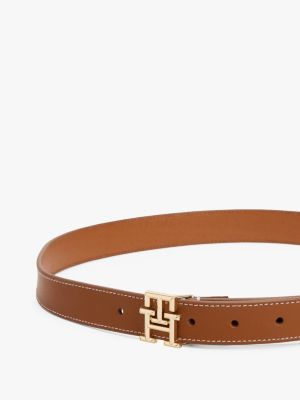 brown th monogram leather belt for women tommy hilfiger