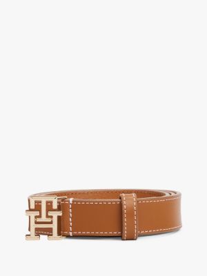 brown th monogram leather belt for women tommy hilfiger