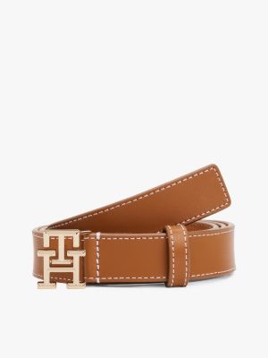 brown th monogram leather belt for women tommy hilfiger