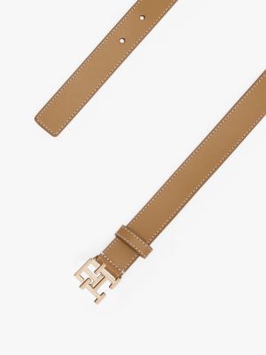 brown th monogram leather belt for women tommy hilfiger