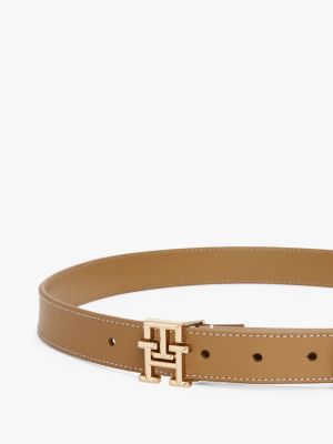 bruin leren riem met th-monogram voor dames - tommy hilfiger