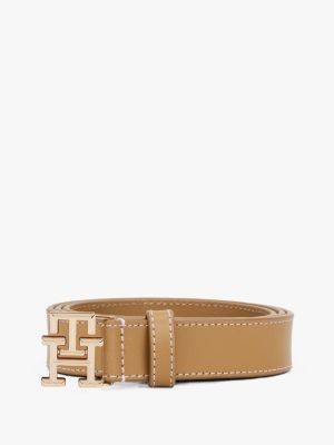 brown th monogram leather belt for women tommy hilfiger