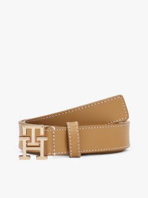 brown leren riem met th-monogram voor dames - tommy hilfiger