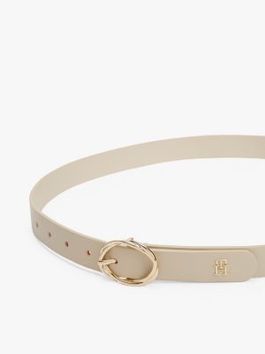 beige chic oval buckle leather belt for women tommy hilfiger