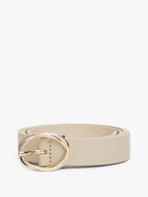 beige chic oval buckle leather belt for women tommy hilfiger