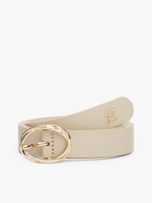 beige chic oval buckle leather belt for women tommy hilfiger