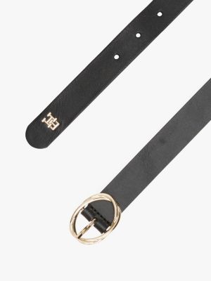 black chic oval buckle leather belt for women tommy hilfiger