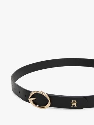 black chic oval buckle leather belt for women tommy hilfiger