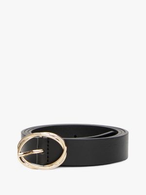 black chic oval buckle leather belt for women tommy hilfiger