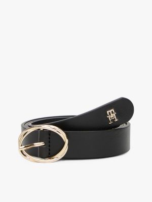 black chic oval buckle leather belt for women tommy hilfiger