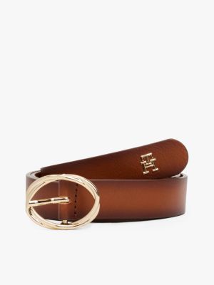 brown chic leren riem met ombré effect en ovale gesp voor dames - tommy hilfiger