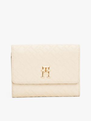 portefeuille à trois volets et monogramme th white pour femmes tommy hilfiger