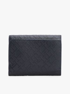 blue th monogram trifold wallet for women tommy hilfiger