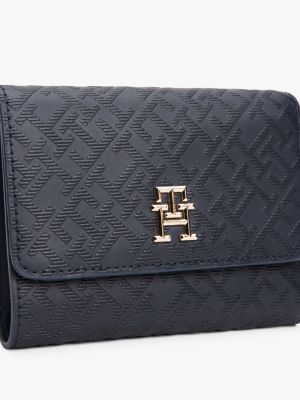 blau trifold-geldbörse mit th-monogramm für damen - tommy hilfiger