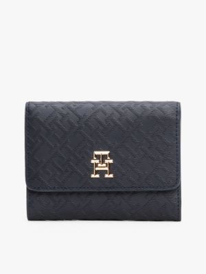 blue potrójnie składany portfel z monogramem th dla kobiety - tommy hilfiger