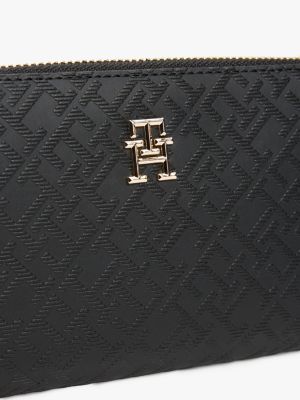 black th monogram zip-around wallet for women tommy hilfiger