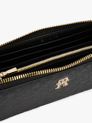 black th monogram zip-around wallet for women tommy hilfiger