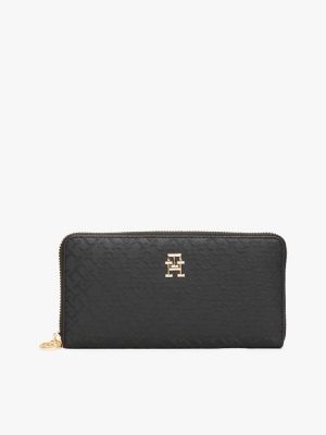 black th monogram zip-around wallet for women tommy hilfiger