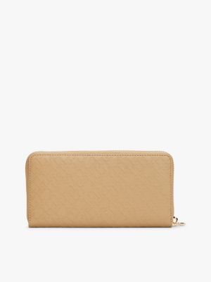 beige th monogram zip-around wallet for women tommy hilfiger