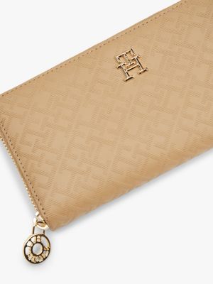 beige th monogram zip-around wallet for women tommy hilfiger