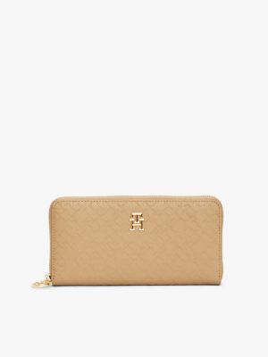 beige th monogram zip-around wallet for women tommy hilfiger