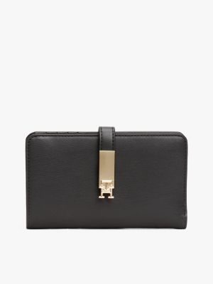 cartera heritage plegable con monograma th black de mujeres tommy hilfiger