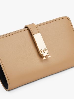 beige heritage th monogram bifold wallet for women tommy hilfiger