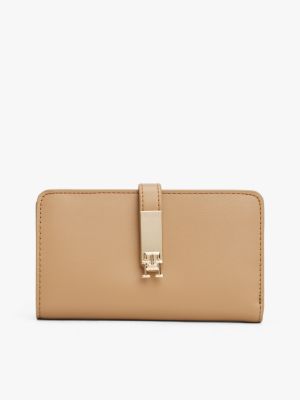 cartera heritage plegable con monograma th beige de mujeres tommy hilfiger