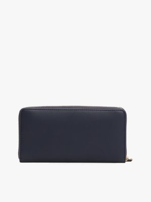 blue th monogram zip-around wallet for women tommy hilfiger