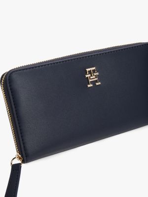 blue th monogram zip-around wallet for women tommy hilfiger