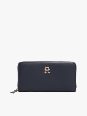 blue th monogram zip-around wallet for women tommy hilfiger