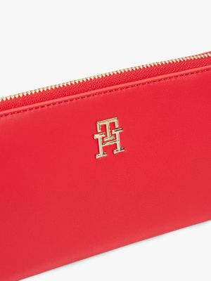 portefeuille zippé à monogramme th rouge pour femmes tommy hilfiger