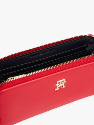 portefeuille zippé à monogramme th rouge pour femmes tommy hilfiger