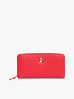 red zip-around portemonnee met th-monogram voor dames - tommy hilfiger