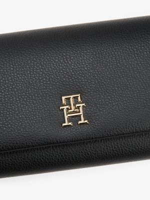 portefeuille à rabat noir pour femmes tommy hilfiger