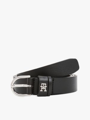 cintura essential in pelle con monogramma th black da donne tommy hilfiger