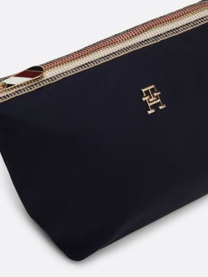 blue th monogram signature zip washbag for women tommy hilfiger