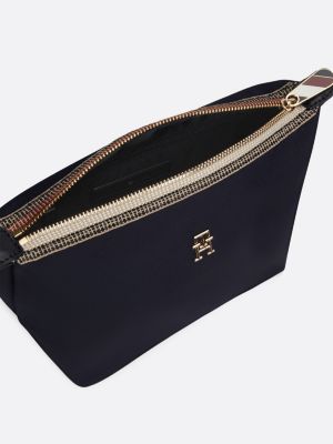 blue th monogram signature zip washbag for women tommy hilfiger