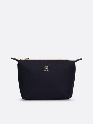 blue th monogram signature zip washbag for women tommy hilfiger