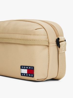 beige essential logo crossbody bag for women tommy jeans