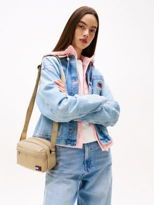 beige essential logo crossbody bag for women tommy jeans