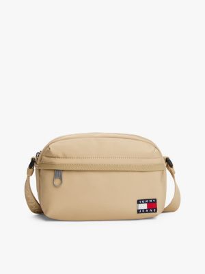 beige essential logo crossbody bag for women tommy jeans