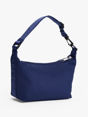 blau essential schultertasche mit logo-emblem für damen - tommy jeans