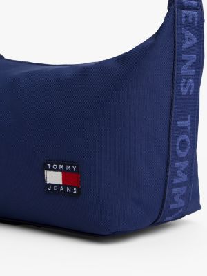 blue essential logo patch shoulder bag for women tommy jeans