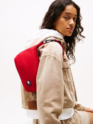 red essential logo patch shoulder bag for women tommy jeans