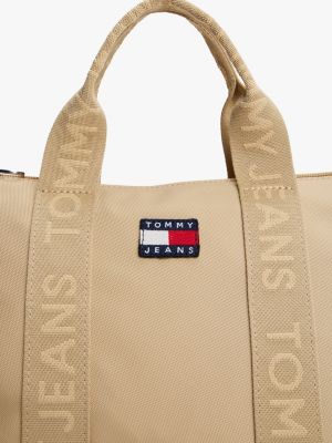 bolso tote essential con inscripción beige de mujeres tommy jeans